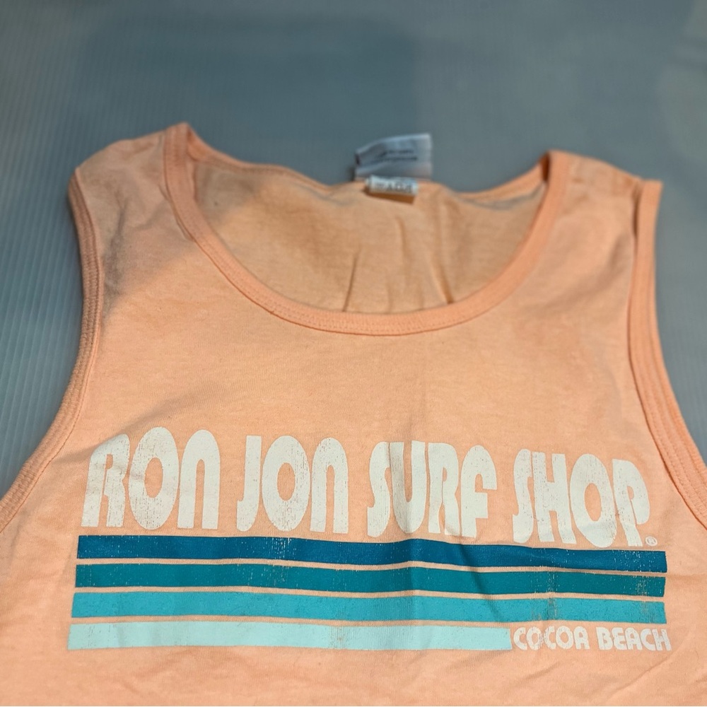 Ron Jon Peach Tank Top with Blue Stripes
